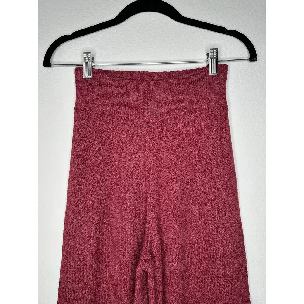 FREE PEOPLE Womens Harper Two Piece Wide Leg Crop Sweater Set in Very Berry XS